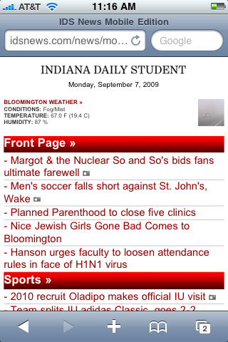 IDS mobile interface screen shot